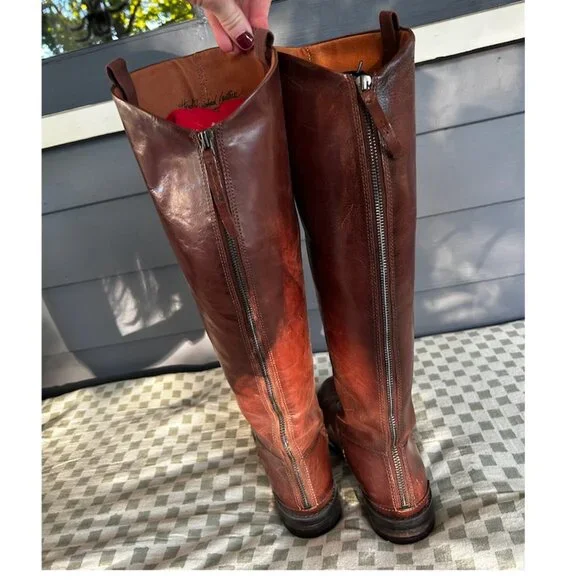 Franco Sarto Leather Riding Boots – Wide Calf | Cognac Brown | Knee-High - Picture 5 of 5